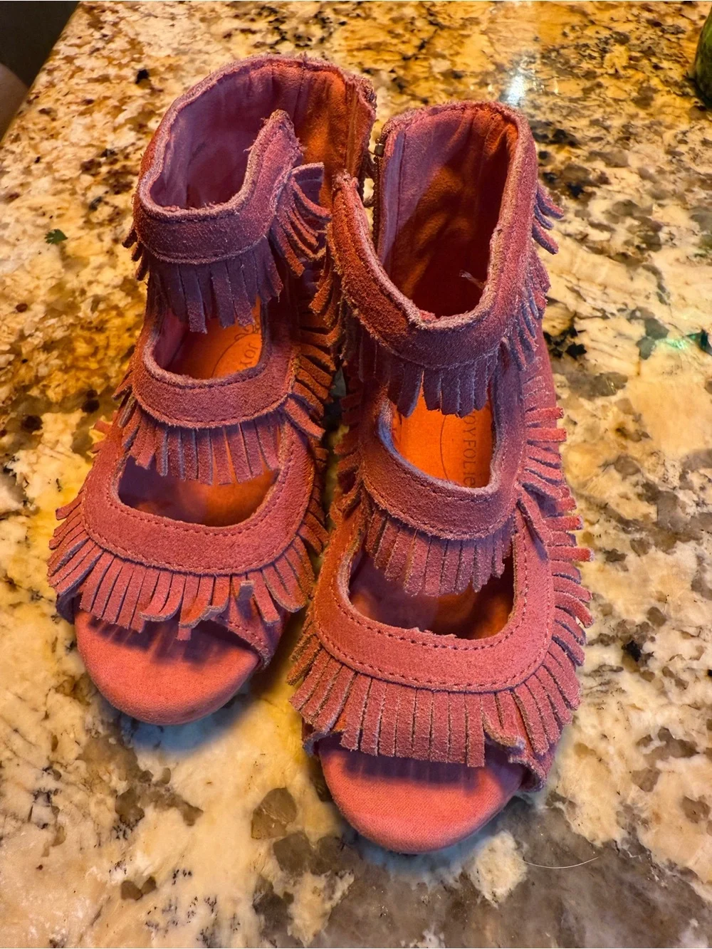 Joyfolie Pink Fringe Open-Toe Girls Sandals